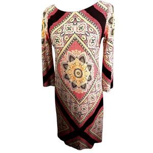 Carol Little 90's Mandala shift dress sz 6.Bust34"Waist32" Hips 36"3/4 sleeve18"